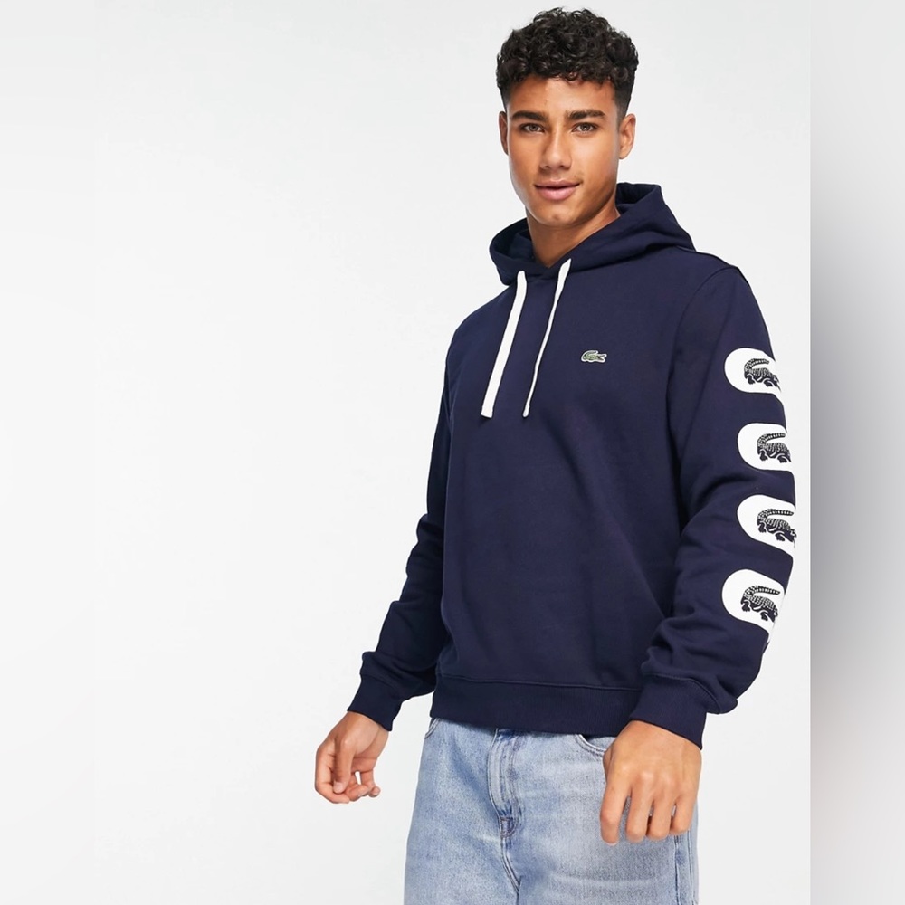 LAST ONE‼️ LACOSTE MENS HOODED PRINT SLEEVE FLEECE SWEATSHIRT - Picture 6 of 6